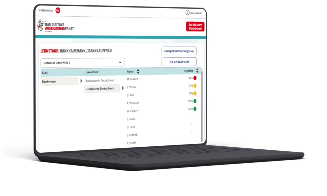 Laptop mit einer Ansicht der Gruppenverwaltung im Digitalen Ausbildungspaket